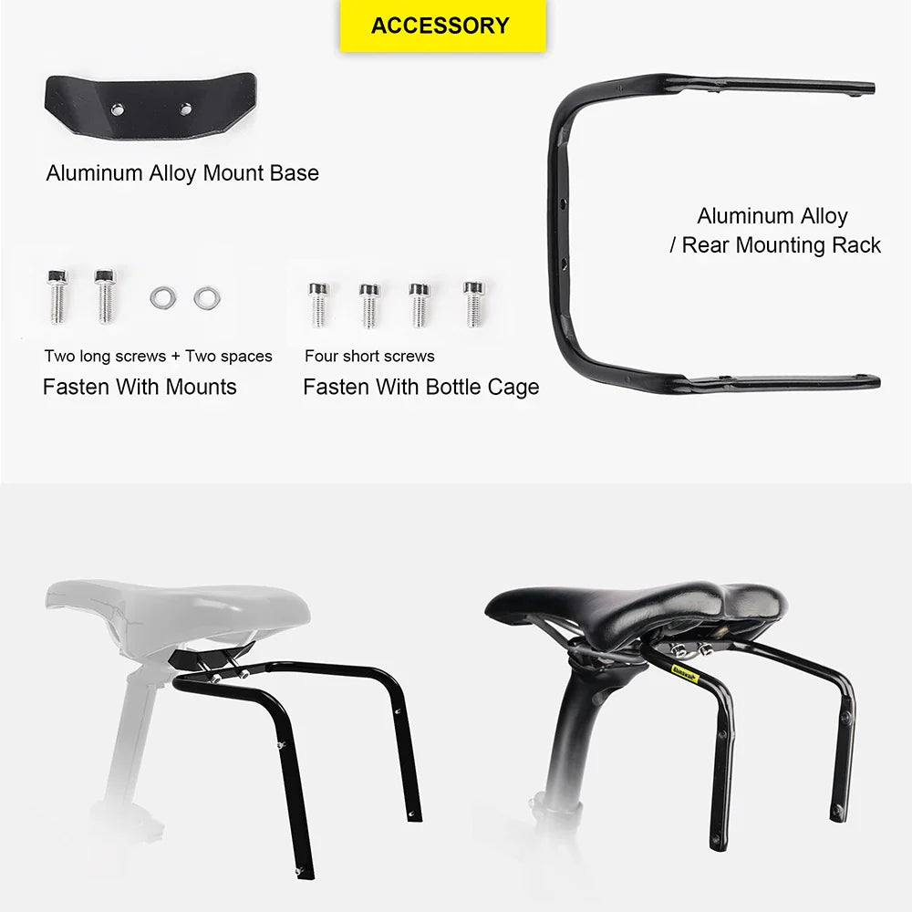 Black 13L bike saddlebag with stabilizer rack, waterproof polyester storage pack for cycling touring and commuting — view 5