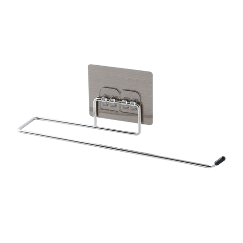 Silver stainless steel self-adhesive wall mount towel and paper roll holder for bathroom or kitchen. — view 2
