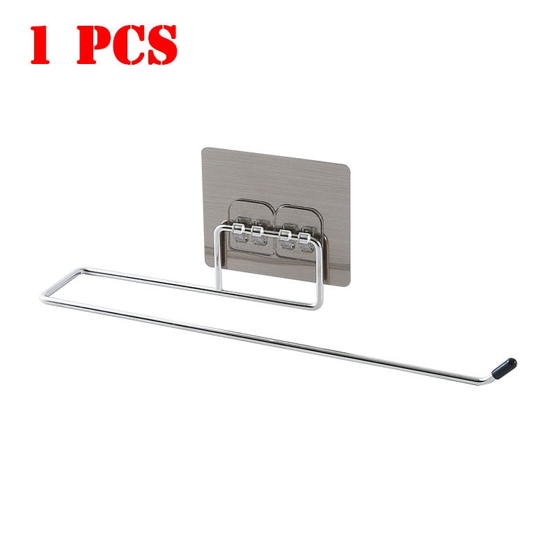 Silver stainless steel self-adhesive wall mount towel and paper roll holder for bathroom or kitchen. — view 4