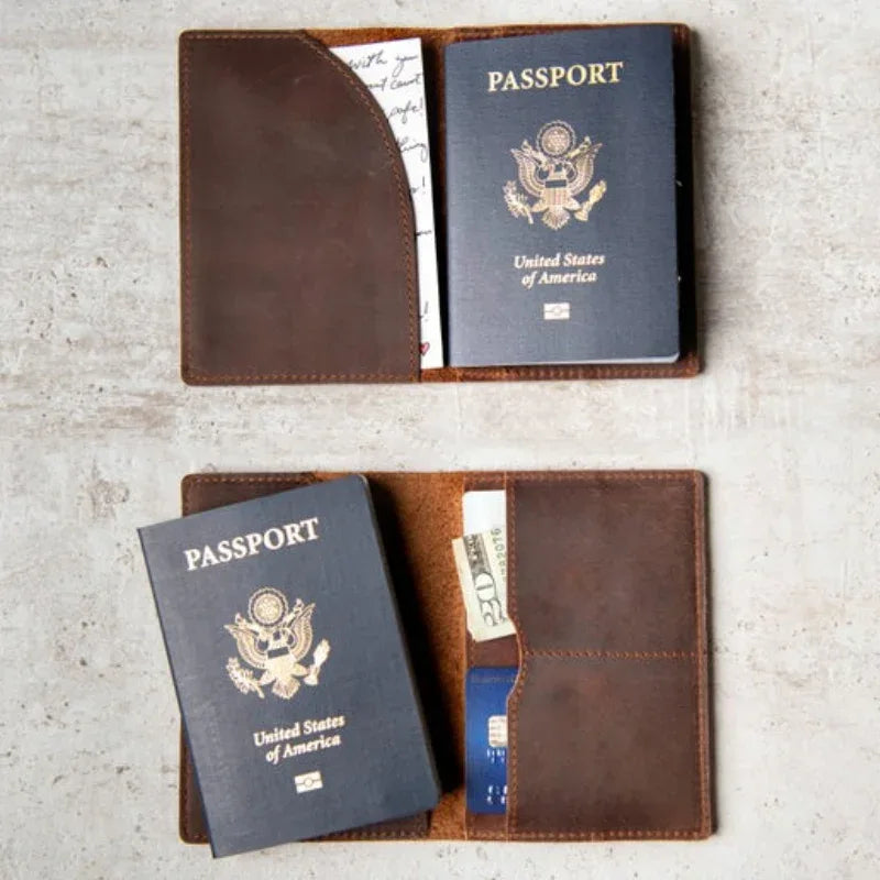 Priam handmade full-grain brown crazy horse leather passport cover and travel wallet — view 4