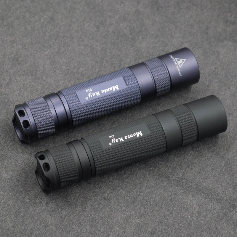 Manta Ray S10 EDC flashlight in black aluminum for camping and outdoor tactical use — view 2