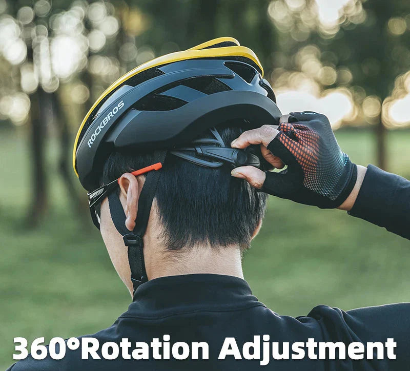 Ultralight yellow bicycle helmet with magnetic snap closure and aerodynamic ventilation vents for road cycling — view 4