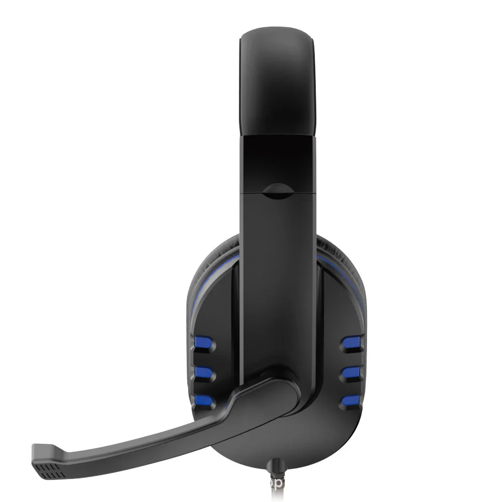 Black and blue wired gaming headset with omnidirectional microphone and soft ear pads — view 3