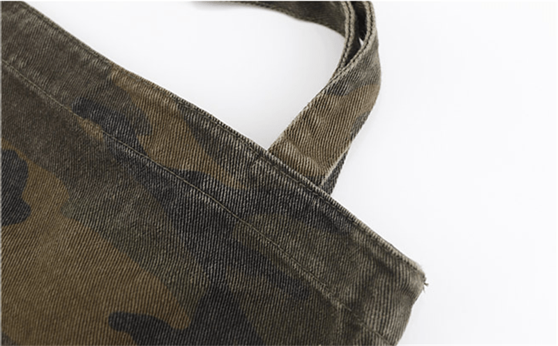 Kristy canvas tote bag in green camo print featuring vintage styling and durable shoulder straps — view 4