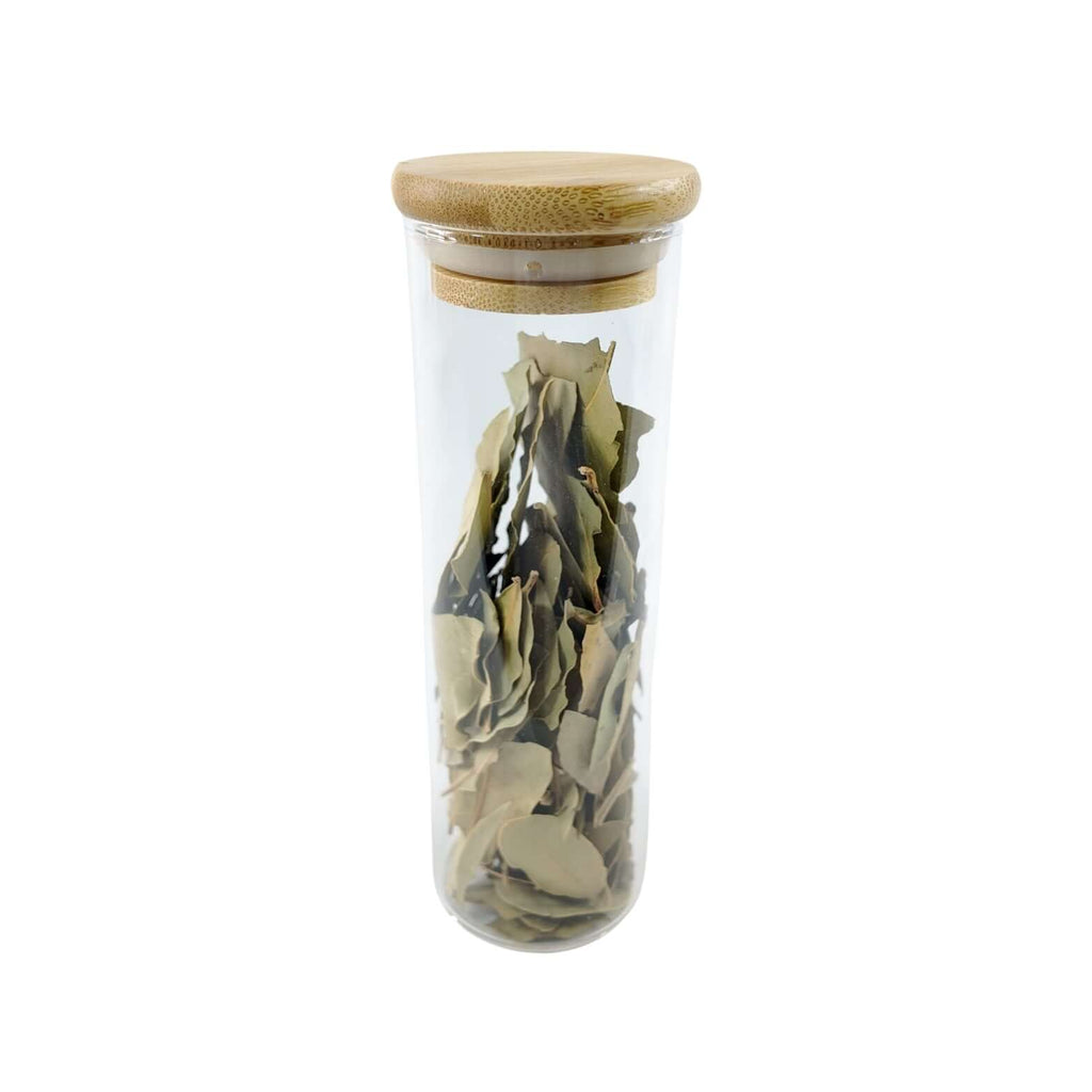 Clear 250ml glass spice jar with a natural bamboo lid and airtight silicone seal — view 3