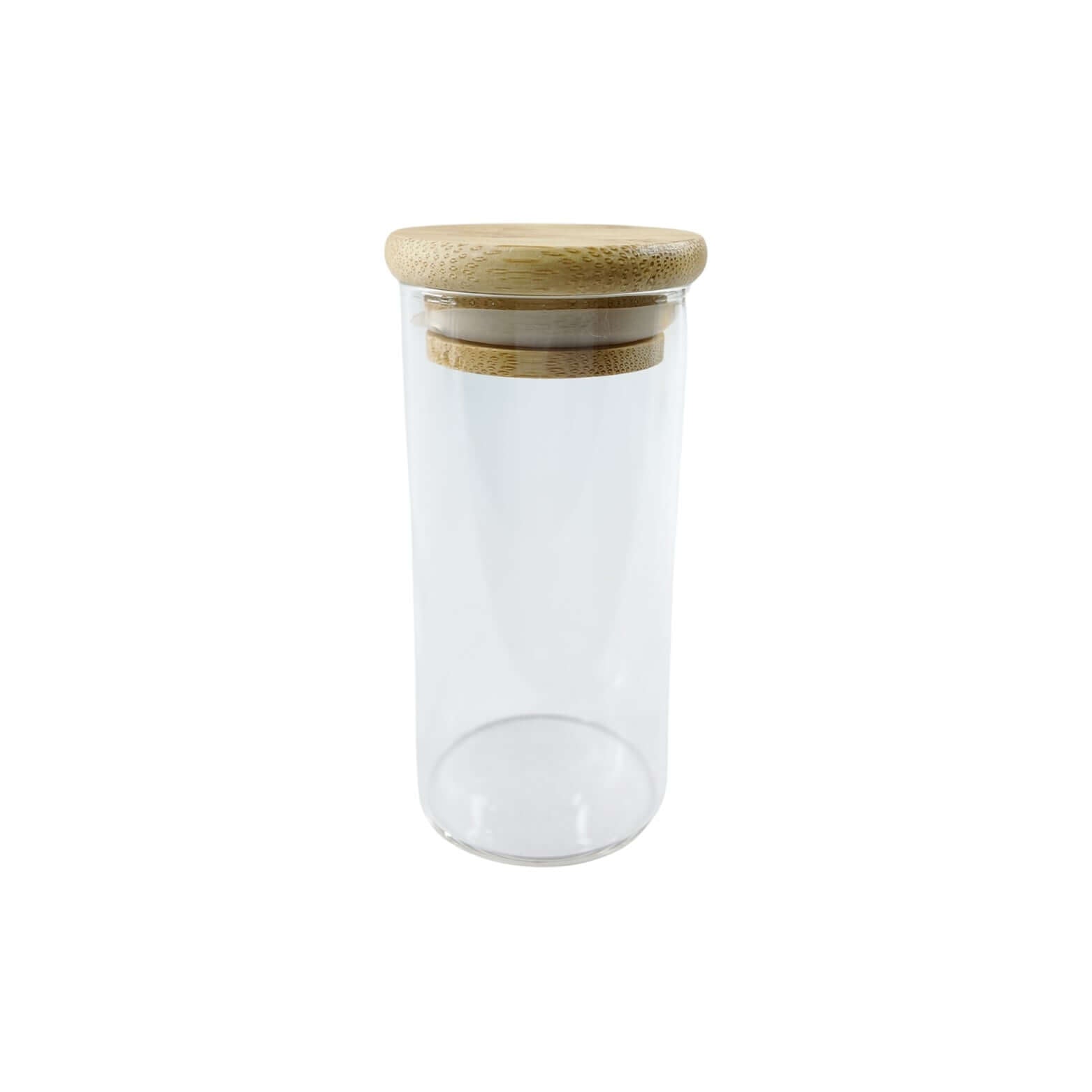 Clear 160ml glass spice jar with natural bamboo lid and airtight silicone seal for pantry organisation — view 4