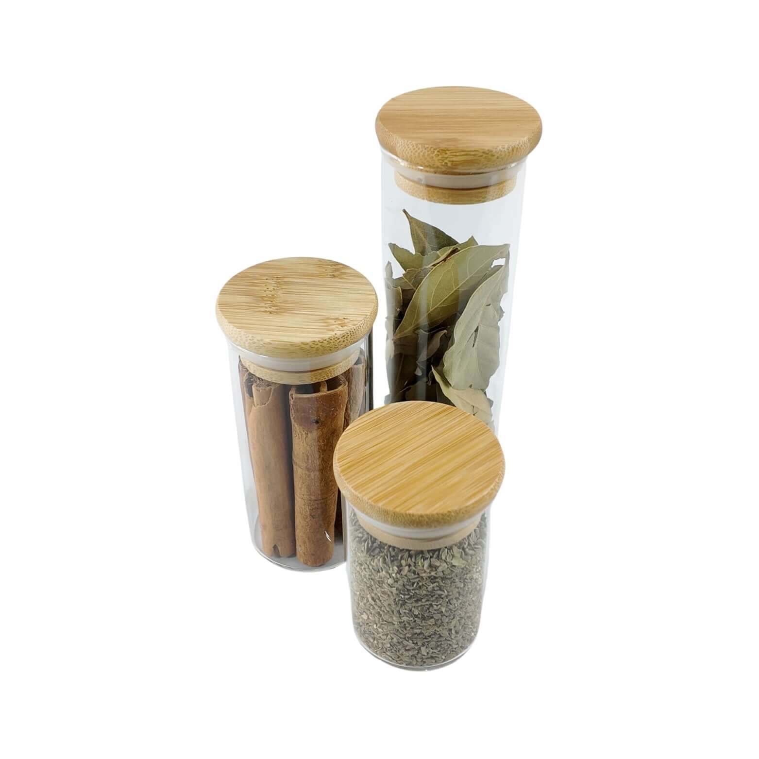 Clear 120ml glass spice jar with an airtight natural bamboo lid for kitchen pantry storage — view 4