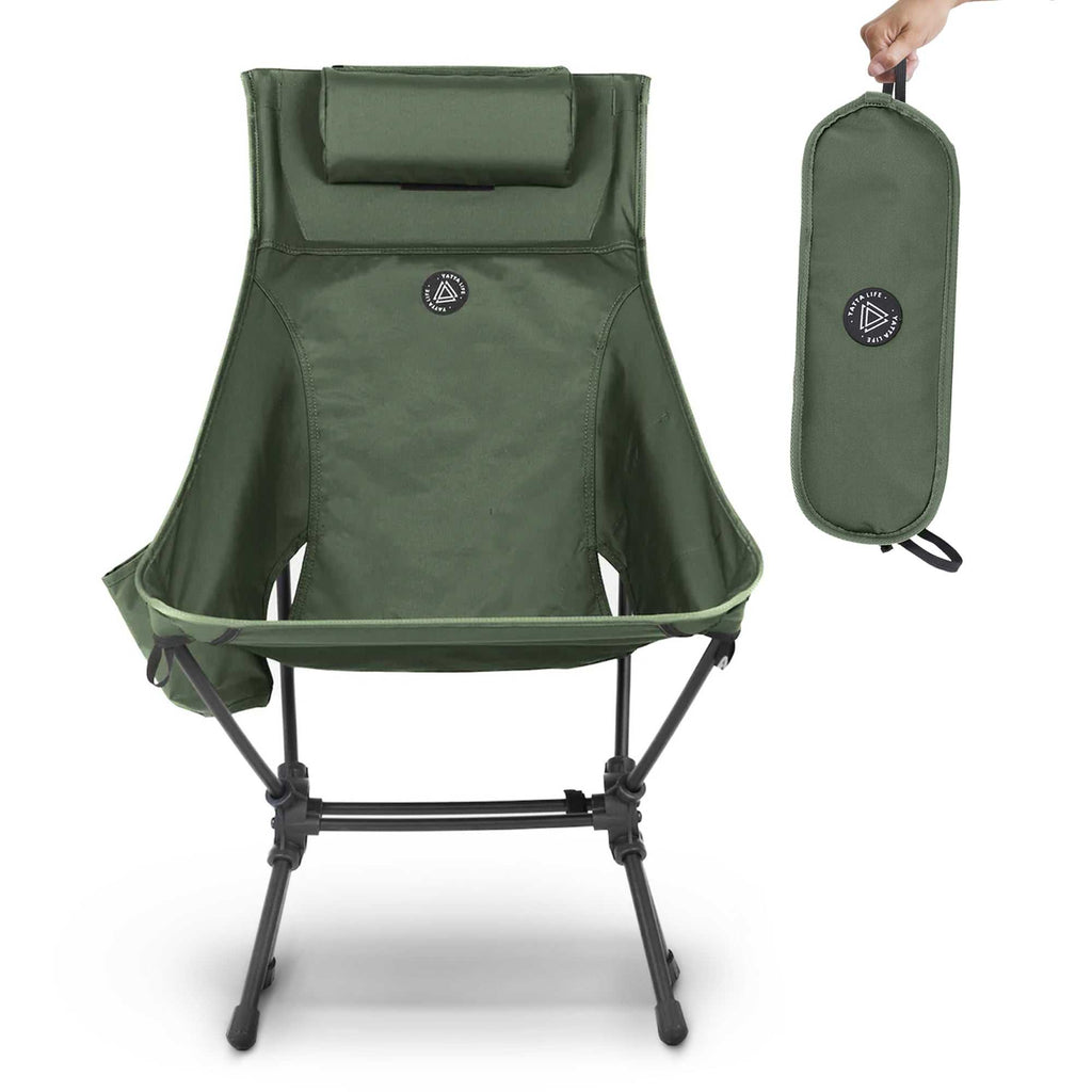 High back ultralight folding camping chair with side storage pouch and comfortable cushion. — view 2