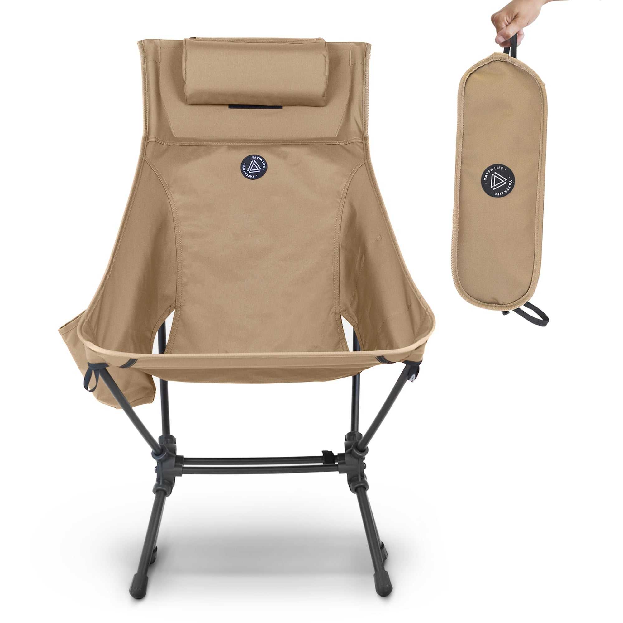 High back ultralight folding camping chair with side storage pouch and comfortable cushion. — view 3