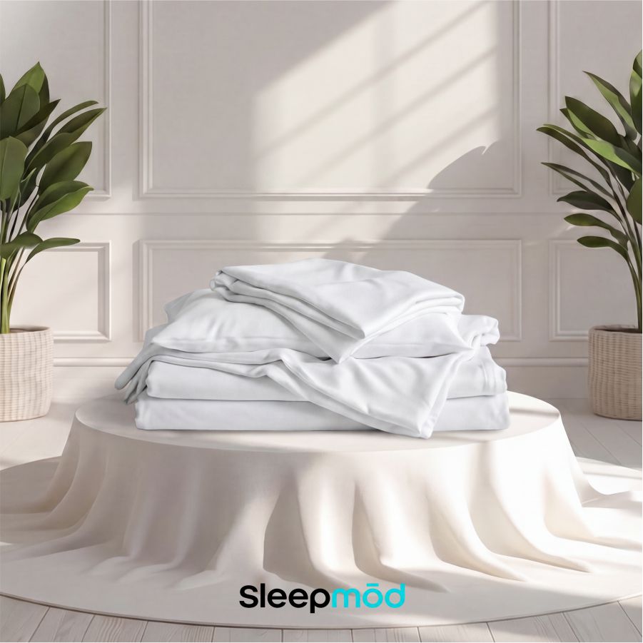 Eucalyptus vegan silk bed sheet set with fitted sheet, flat sheet, and two pillowcases