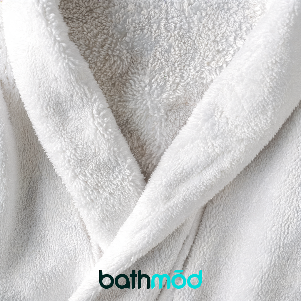 Plush undyed white luxury organic bathrobe and matching slipper set made of thick Turkish cotton — view 2