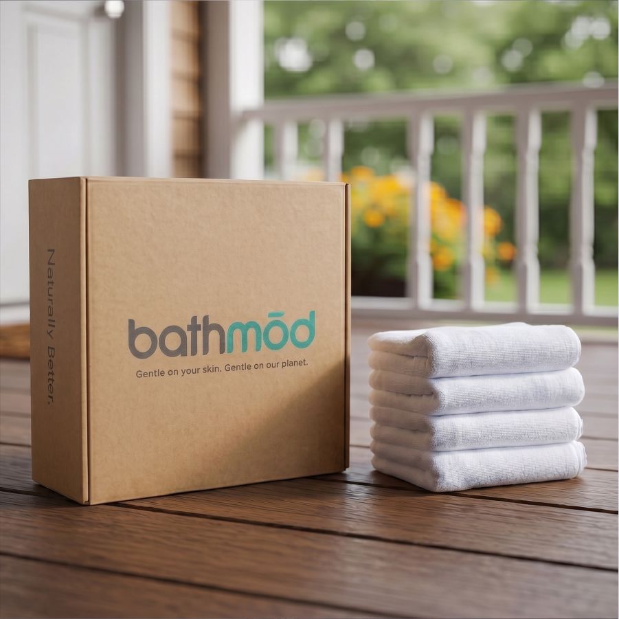 Luxury organic Turkish cotton bath mats in a four pack, featuring plush undyed fabric. — view 2