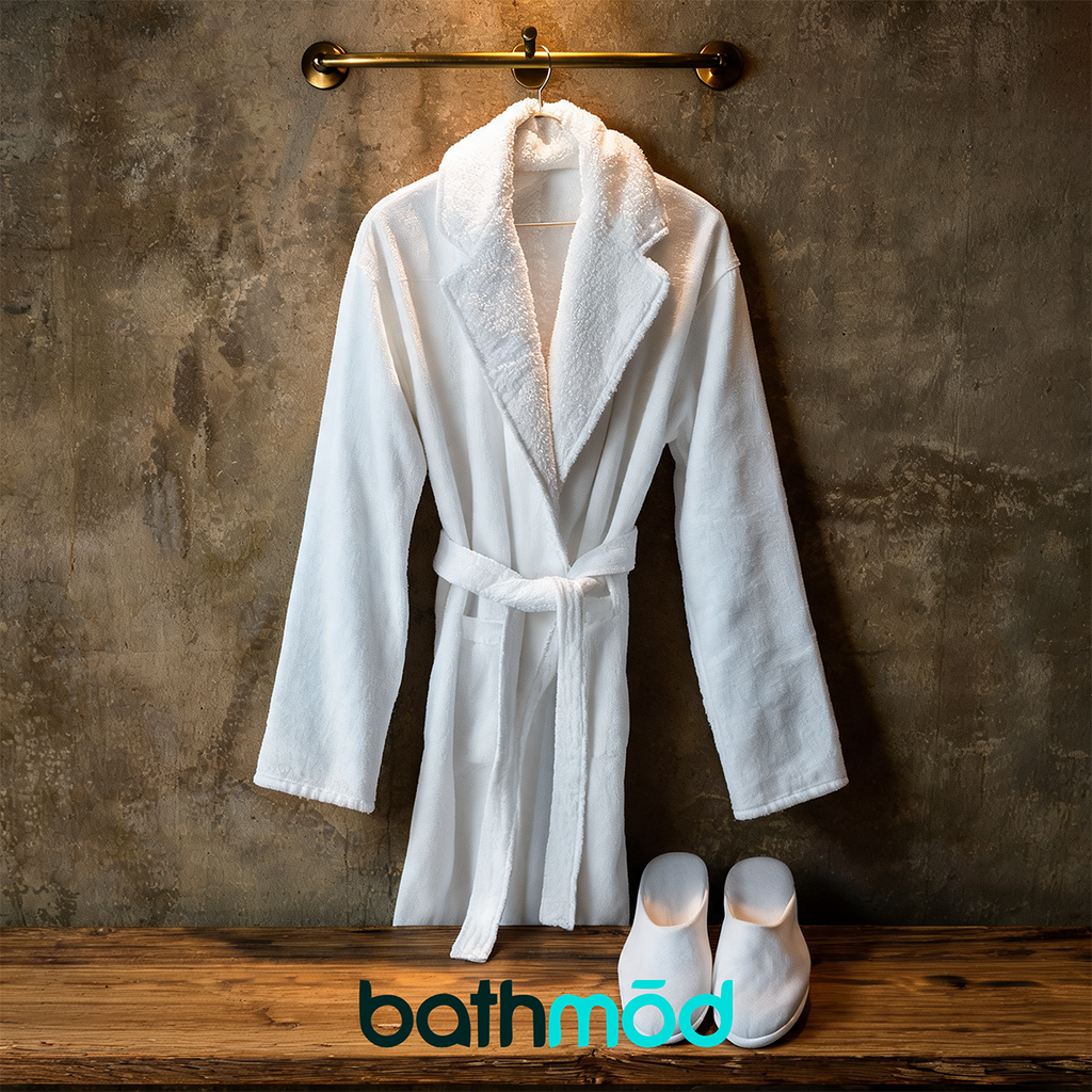 Plush undyed white luxury organic bathrobe and matching slipper set made of thick Turkish cotton — view 3