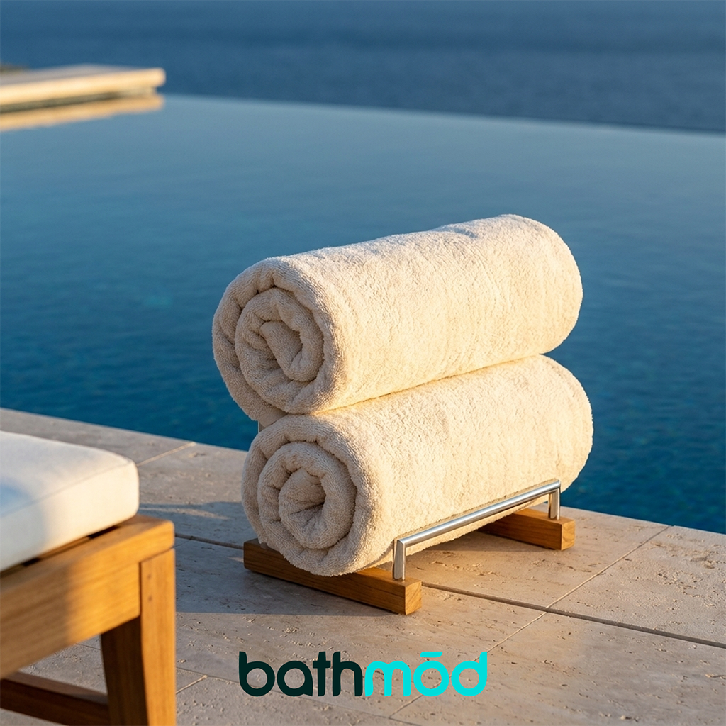 Luxury organic bath sheets in natural white, folded two-pack made of plush Turkish cotton. — view 2