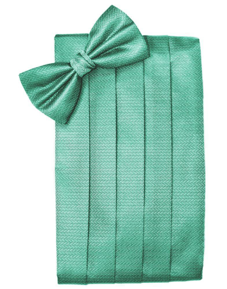 Men's herringbone patterned cummerbund and bow tie set in premium woven satin material — view 2