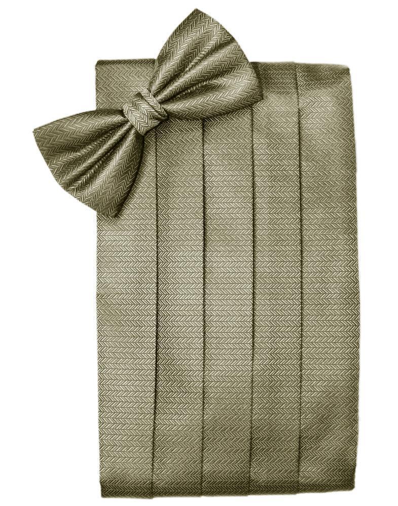 Men's herringbone patterned cummerbund and bow tie set in premium woven satin material — view 4