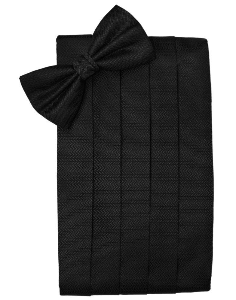 Men's herringbone patterned cummerbund and bow tie set in premium woven satin material