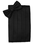 Men's herringbone patterned cummerbund and bow tie set in premium woven satin material