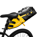 Waterproof 13L bike saddle bag in yellow PVC, mounted securely to a bicycle seat post