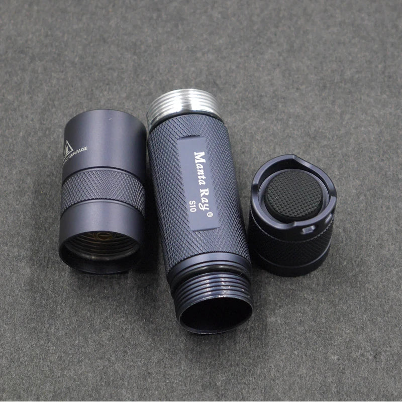 Manta Ray S10 EDC flashlight in black aluminum for camping and outdoor tactical use — view 4