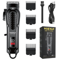 Black cordless electric hair clipper and beard trimmer with stainless steel blades and USB charging cable