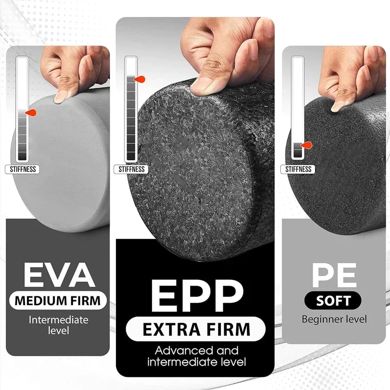 Black high-density EPP foam roller for deep tissue massage, yoga, and physical therapy recovery. — view 3