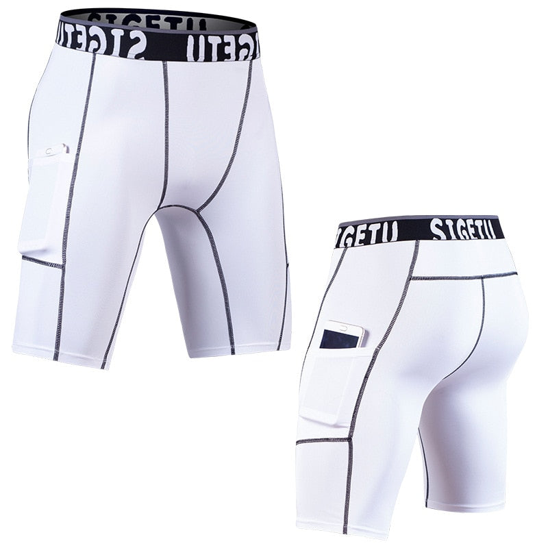 Men's dry fit athletic running shorts with phone pocket in stretch polyester and spandex fabric — view 5