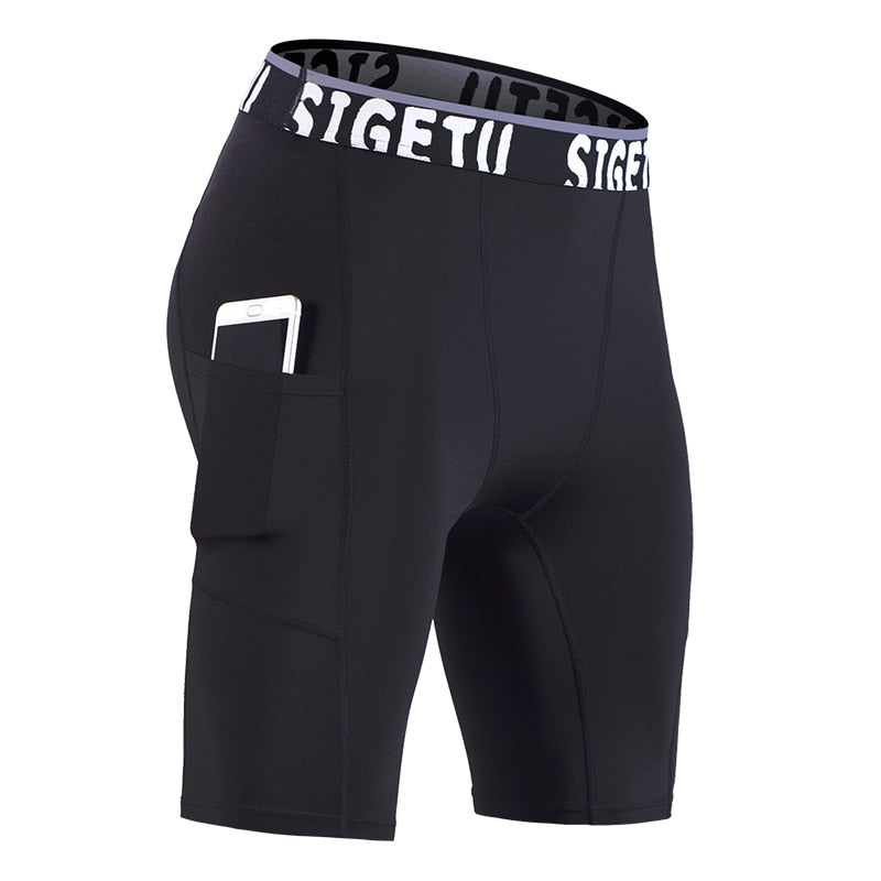 Men's dry fit athletic running shorts with phone pocket in stretch polyester and spandex fabric — view 4
