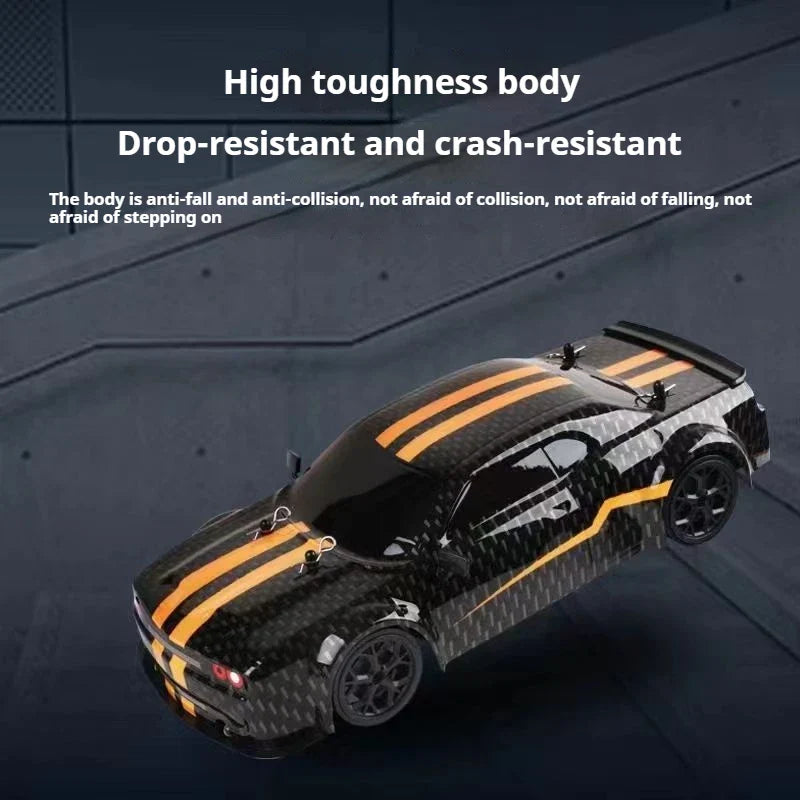 High-speed 1/14 scale RC drift racing car with remote controller and interchangeable rubber wheels — view 3