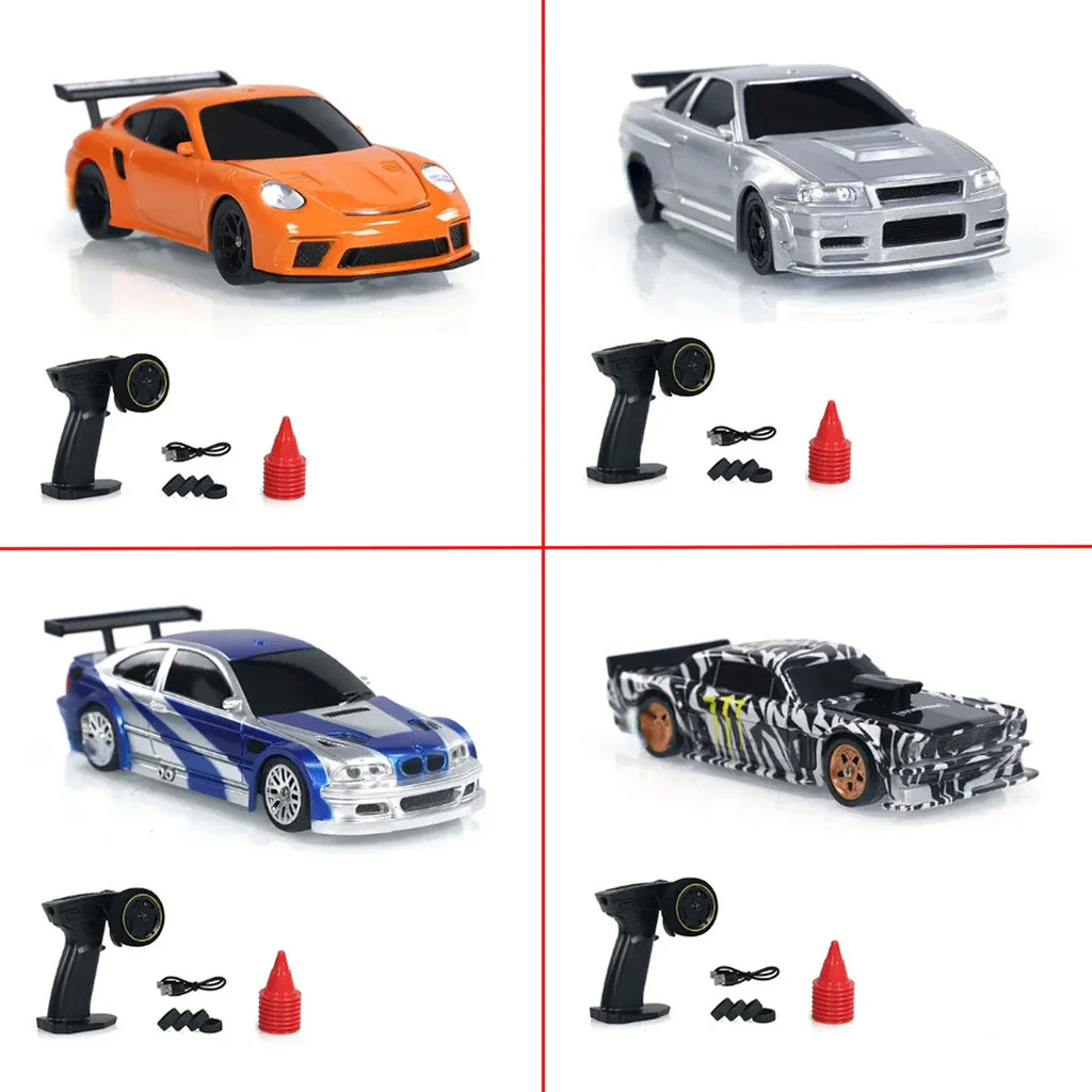 1/43 scale high-speed RC drift car in durable plastic and metal with remote controller