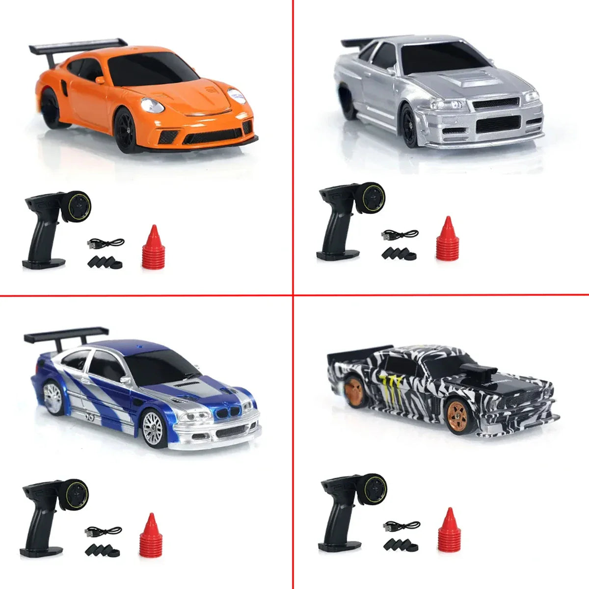 1/43 scale high-speed RC drift car in durable plastic and metal with remote controller