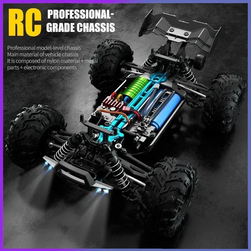 High-speed 1:16 RC monster truck in durable off-road design with bright LED headlights — view 2