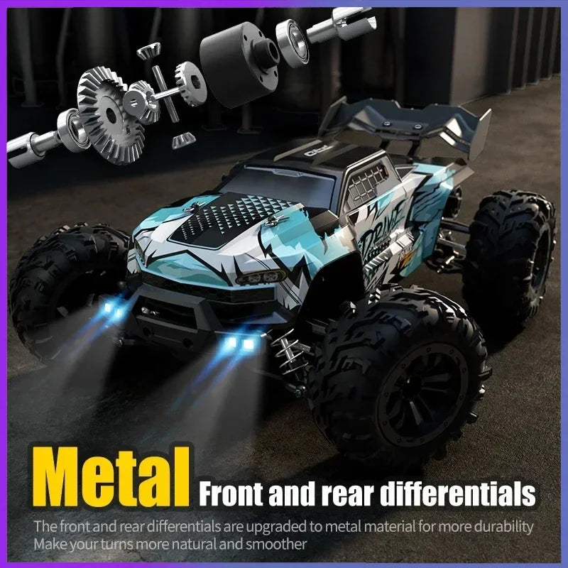 High-speed 1:16 RC monster truck in durable off-road design with bright LED headlights — view 3