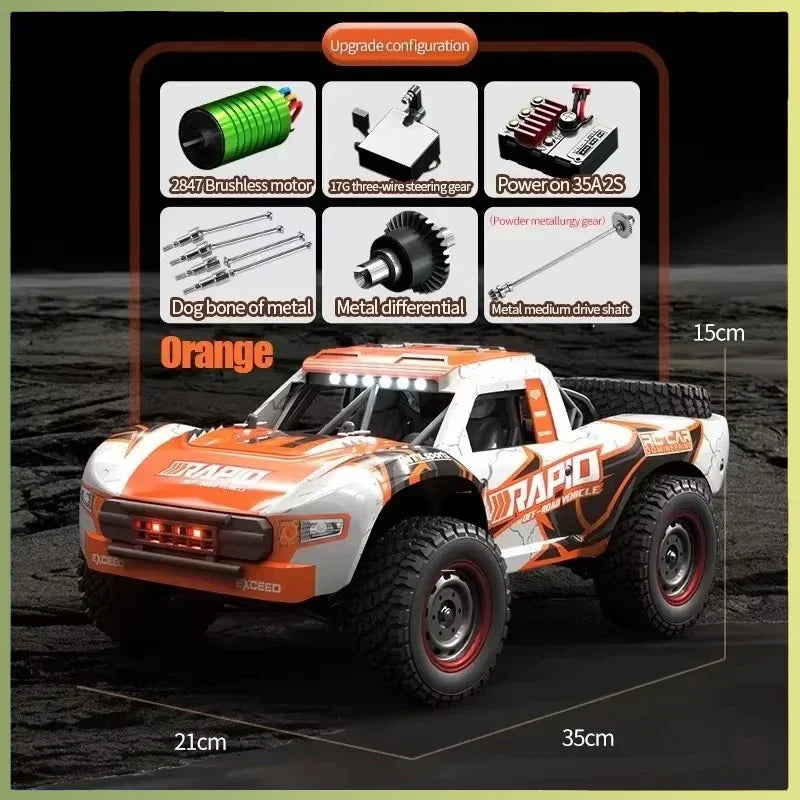 High-speed 1:16 4WD remote control car with rugged tires, suspension, and bright LED lighting. — view 4