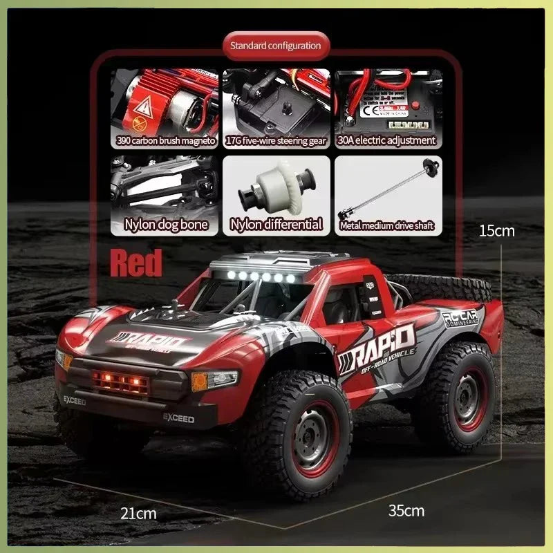 High-speed 1:16 4WD remote control car with rugged tires, suspension, and bright LED lighting. — view 5