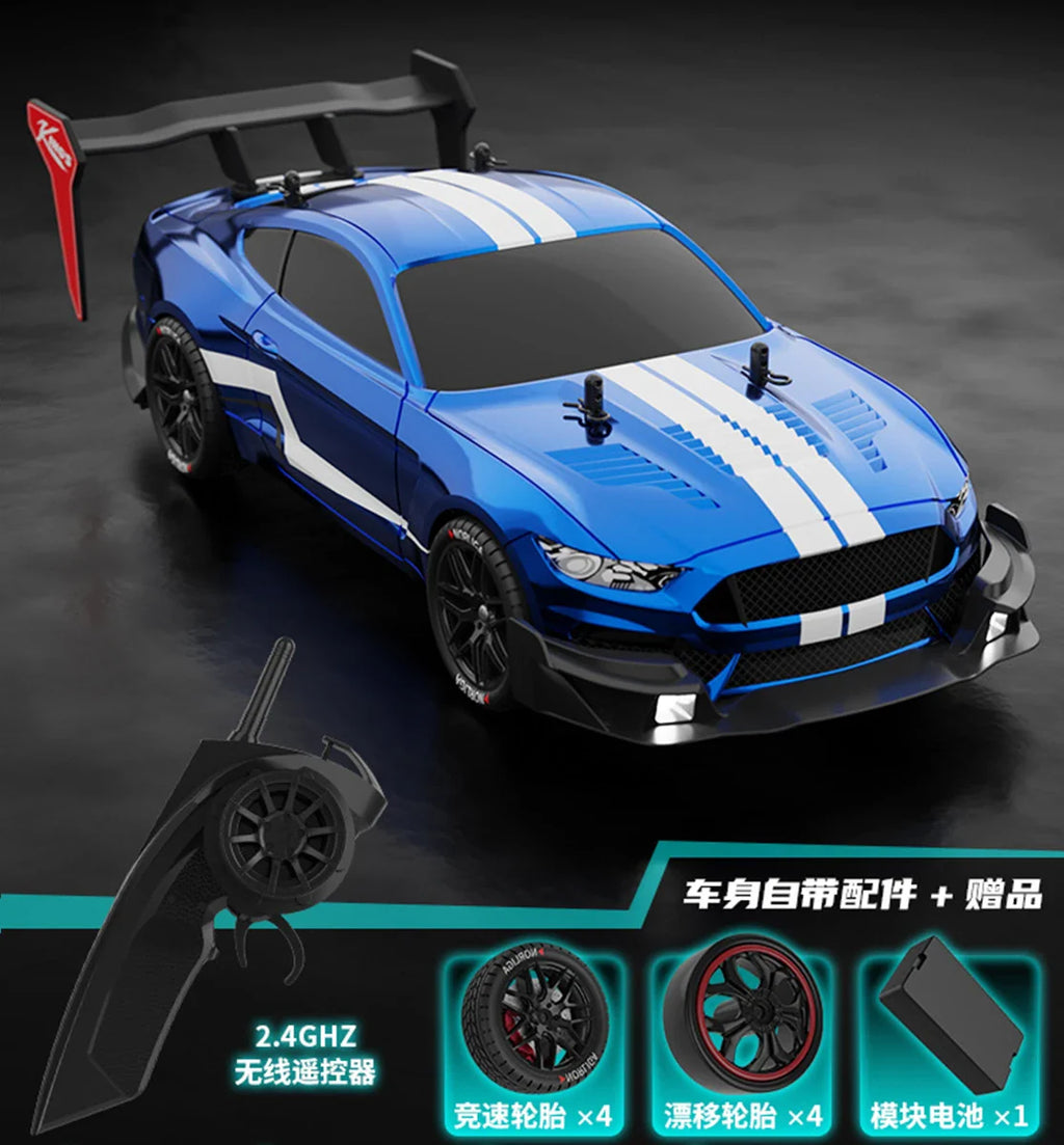 High-Speed 1:14 4WD Mustang RC drift car in aggressive styling with functional front headlights — view 5