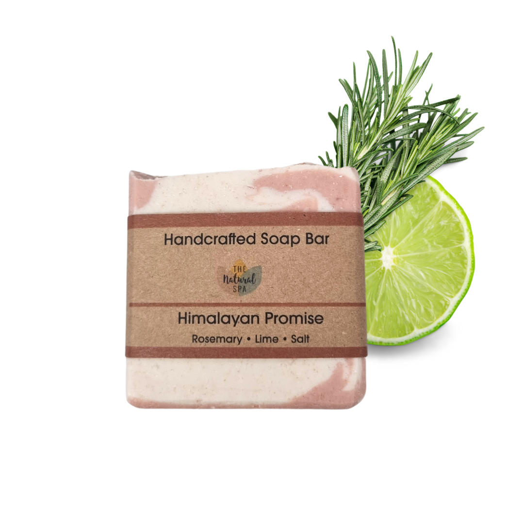 Pink Himalayan salt natural soap bar and soap on a rope with rustic cord detail — view 2