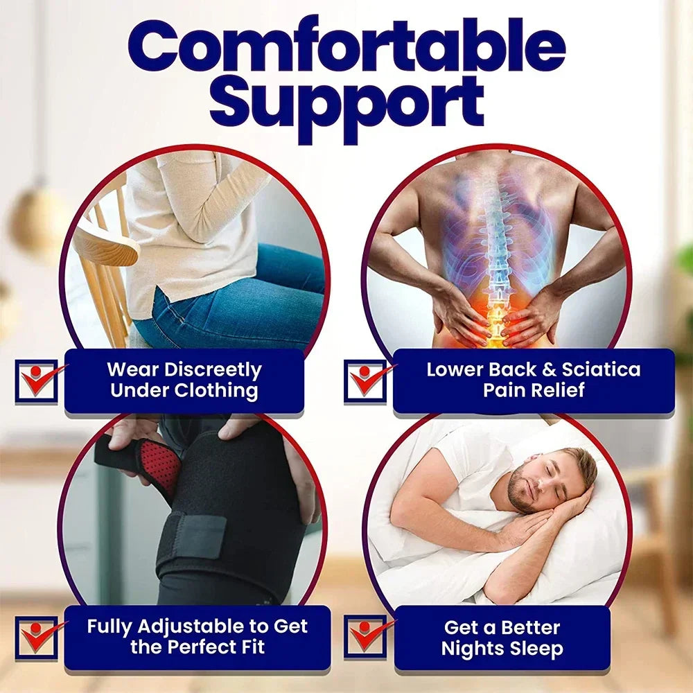 Black adjustable hip and thigh compression sleeve with strong velcro straps for injury recovery. — view 5