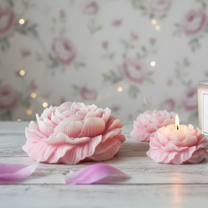 Large Peony Soy Wax Candle-4
