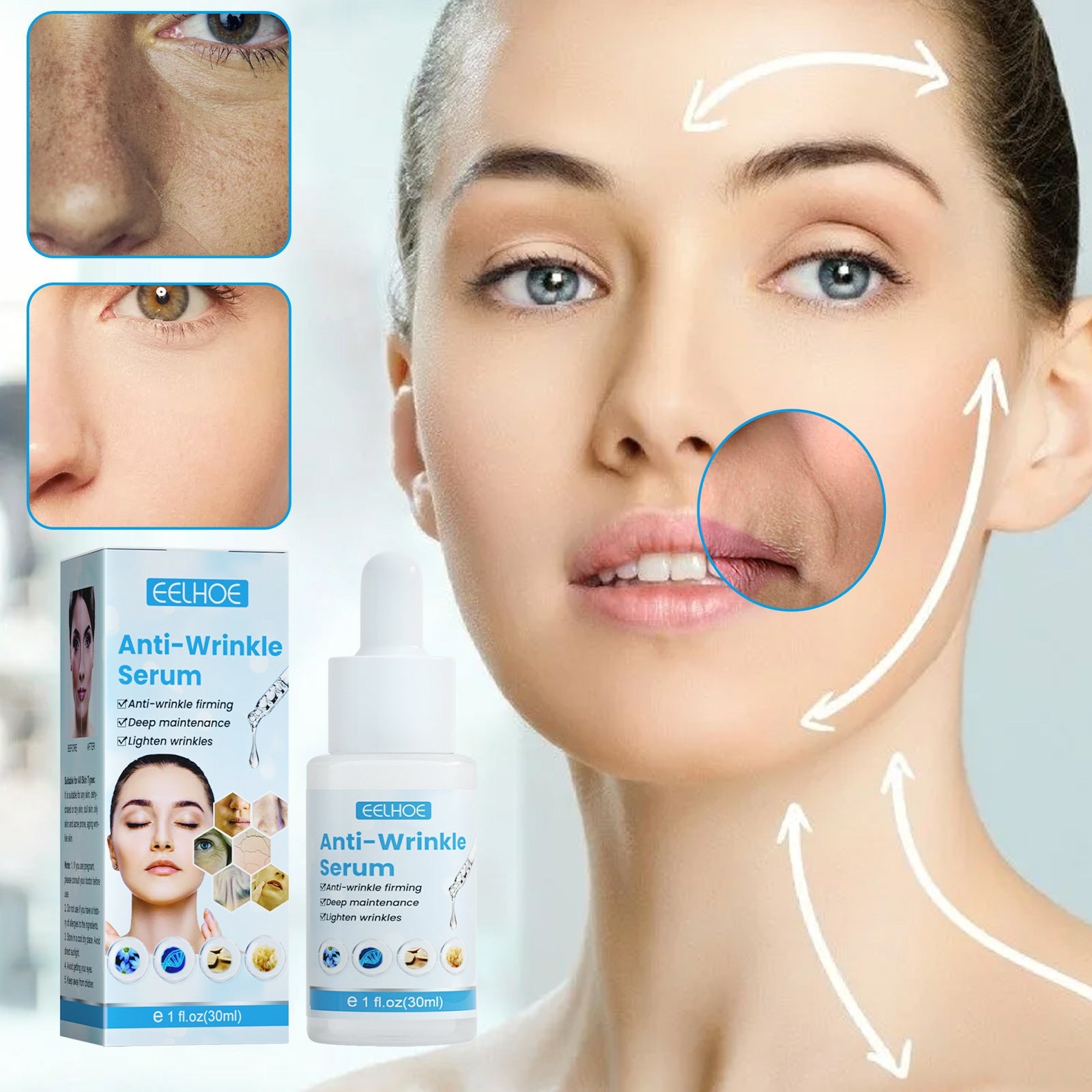 Hyaluronic acid facial essence care set in a 30ml bottle for deep skin hydration