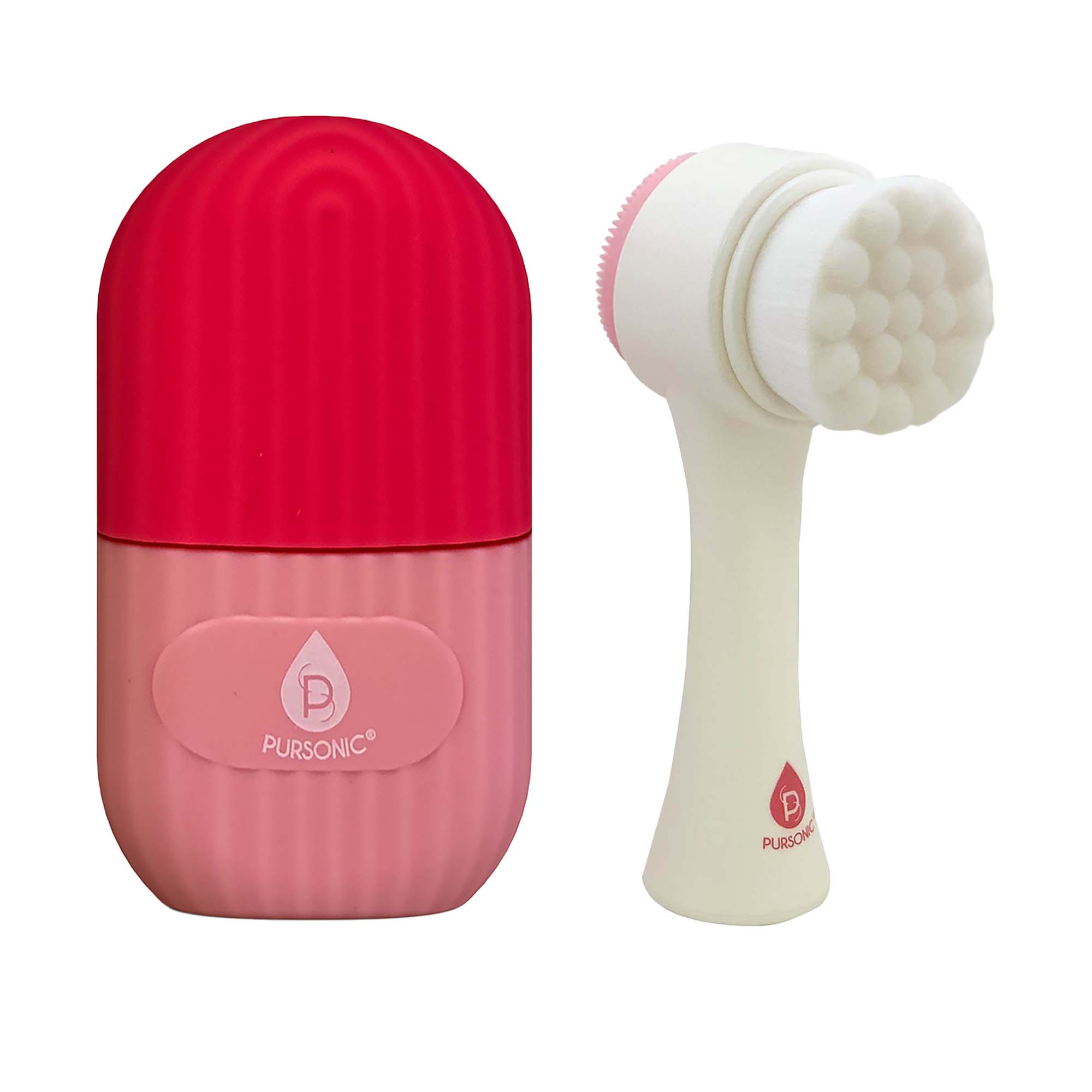 Ice cube facial roller and dual sided cleansing brush with silicone pad and soft bristles