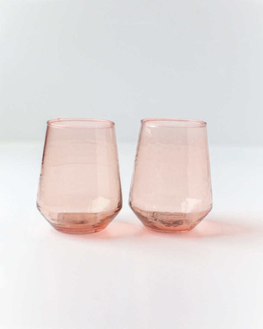 Pair of Hammered Glass Stemless Tumblers-3