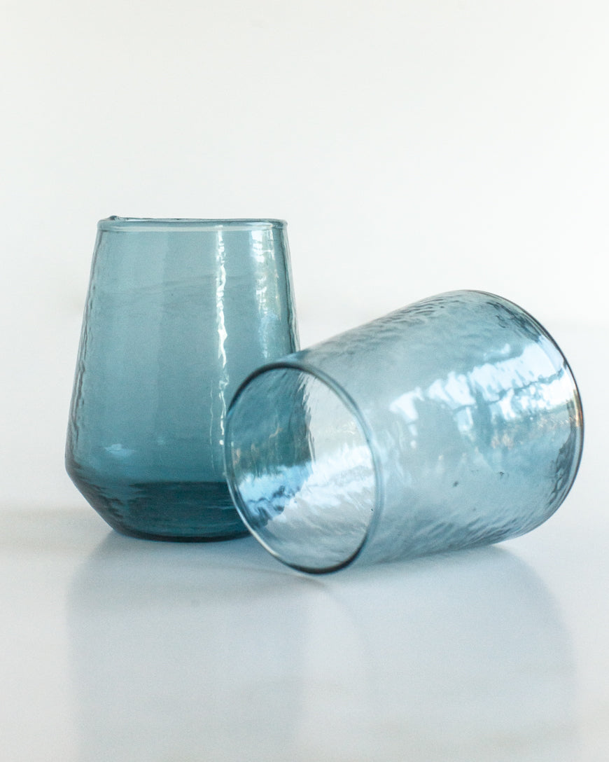 Pair of Hammered Glass Stemless Tumblers-6