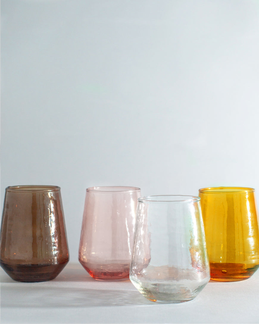 Pair of Hammered Glass Stemless Tumblers-0