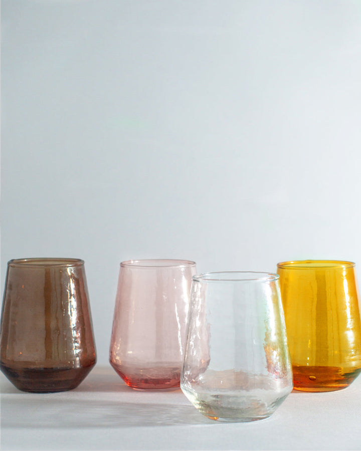 Pair of Hammered Glass Stemless Tumblers