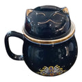 Ceramic cat tea mug with built-in strainer and travel case for loose leaf brewing