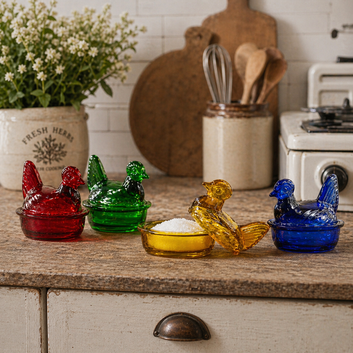 Nesting Hen Bowl & Lid - EMERALD GREEN | Hand Blown Glass - Colombia-1