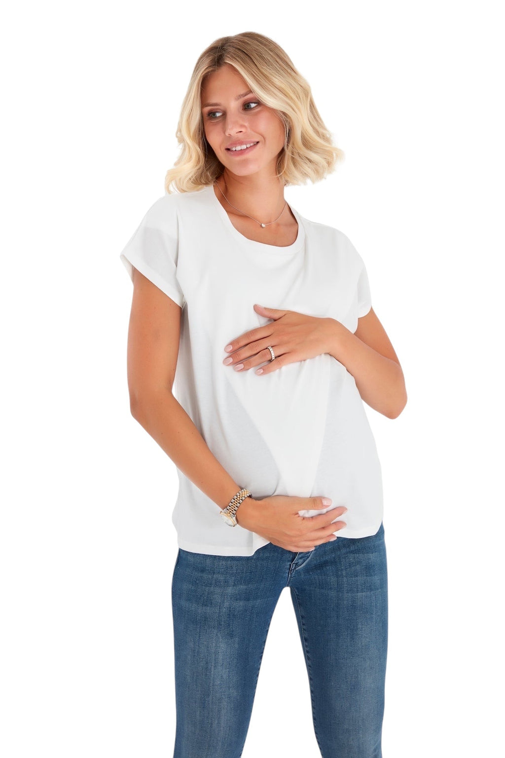 Handy Crossover Short Sleeve Cotton Maternity/Nursing Top-10