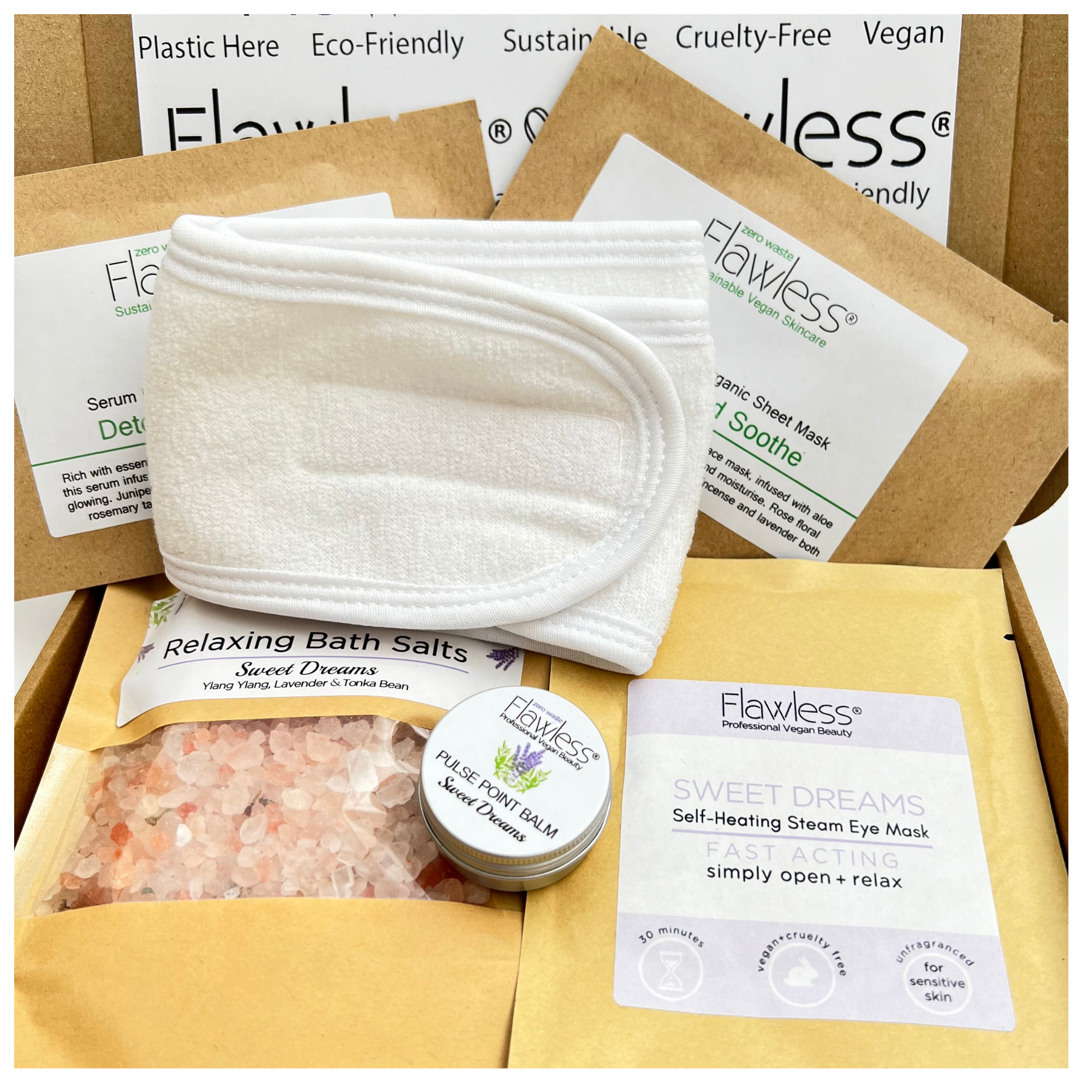 Eco-friendly letterbox self care gift set featuring bath salts, eye mask, facial mask, and balm — view 5