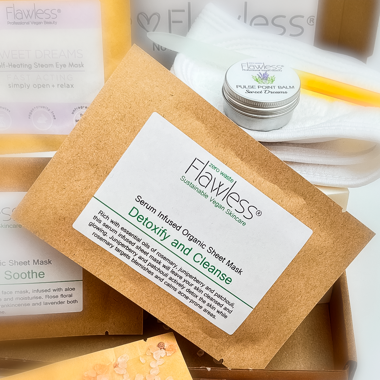 Eco-friendly letterbox self care gift set featuring bath salts, eye mask, facial mask, and balm — view 3